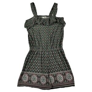 EUC Mudd Shorts Romper Girls Size Large-14 Green/Pink Bohemian Summer